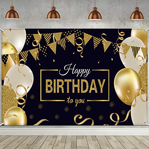 Happy Birthday Backdrop Banner Extra Large Black and Gold Sign Poster for Men Women Birthday Anniversary Party Photo Booth Backdrop Background Banner Decoration Supplies Happy Birthday Backdrop Banner Extra Large Black and Gold Sign Poster for Men Women Birthday Anniversary Party Photo Booth Backdrop Background Banner Decoration Supplies